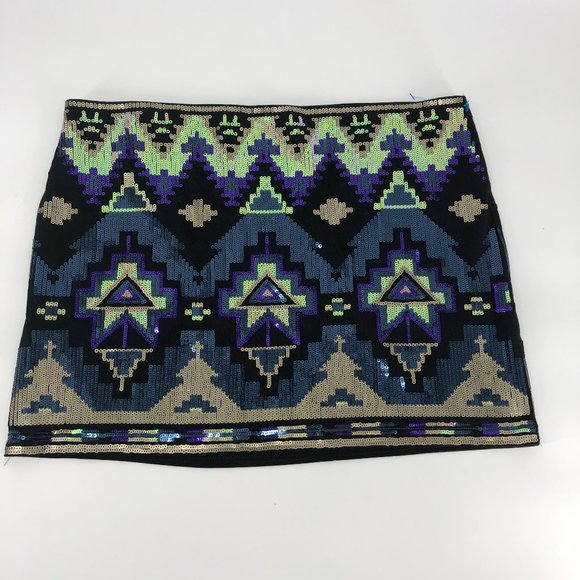 Express sequin tribal print mini skirt Large - Picture 2 of 9